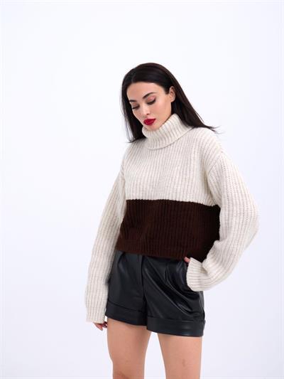 3904 TRİKO BALIKÇI ÇİZGİLİ KAZAK-KREM-KAHVE