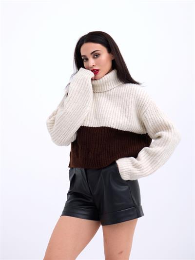 3904 TRİKO BALIKÇI ÇİZGİLİ KAZAK-KREM-KAHVE