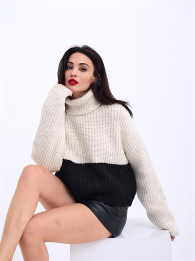 3904 TRİKO BALIKÇI ÇİZGİLİ KAZAK-KREM-SİYAH