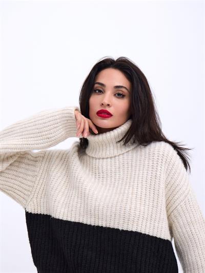 3904 TRİKO BALIKÇI ÇİZGİLİ KAZAK-KREM-SİYAH