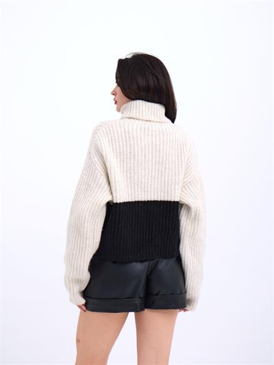 3904 TRİKO BALIKÇI ÇİZGİLİ KAZAK-KREM-SİYAH