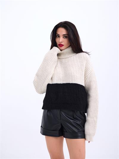 3904 TRİKO BALIKÇI ÇİZGİLİ KAZAK-KREM-SİYAH