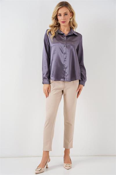 3964 Hafif Dökümlü Saten Gömlek - Antrasit