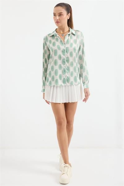 3964 Hafif Dökümlü Saten Gömlek - B. Haki