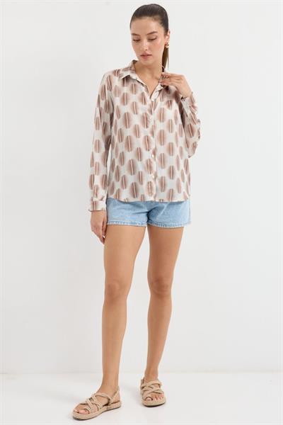 3964 Hafif Dökümlü Saten Gömlek - B.Kahverengi