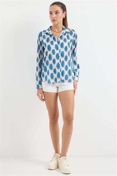 3964 Hafif Dökümlü Saten Gömlek - B.Mavi