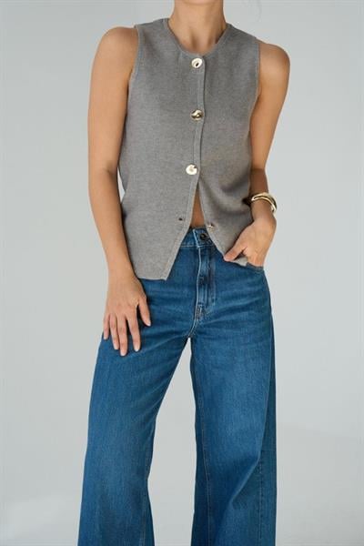 4 Düğmeli Yelek - Gri