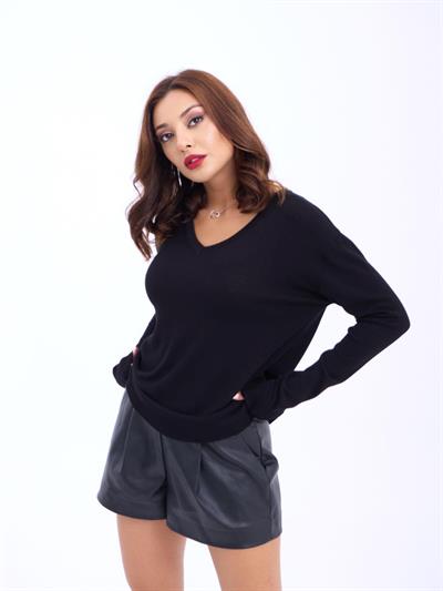 4202 TRİKO V YAKA BASİC SALAŞ-SİYAH