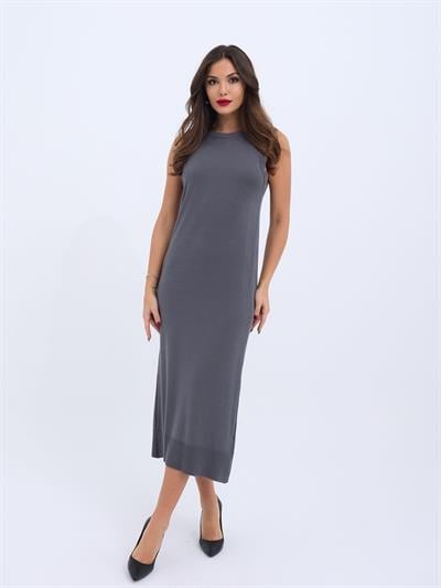 4207 TRİKO KOLSUZ ELBİSE-ANTRASİT