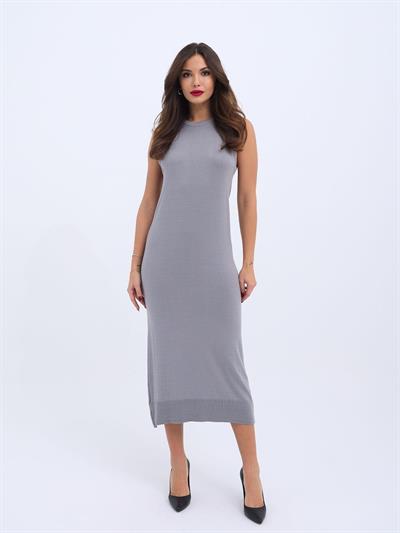 4207 TRİKO KOLSUZ ELBİSE-GRİ