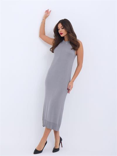 4207 TRİKO KOLSUZ ELBİSE-GRİ