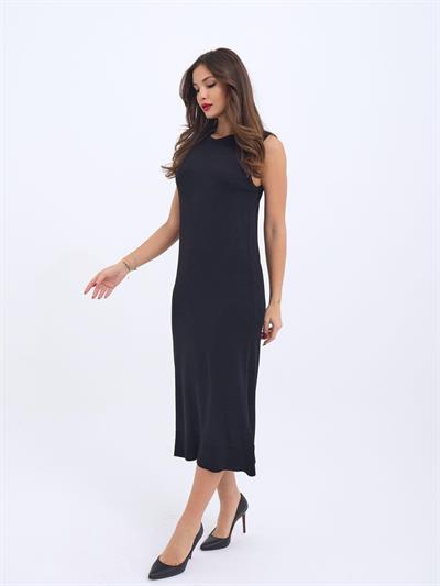 4207 TRİKO KOLSUZ ELBİSE-SİYAH