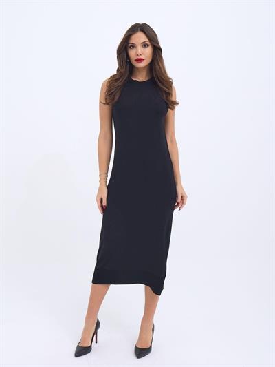 4207 TRİKO KOLSUZ ELBİSE-SİYAH