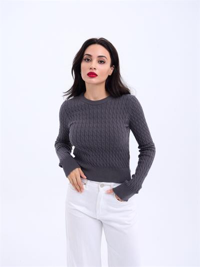 4211 TRİKO SAÇ ÖRGÜ KAZAK-ANTRASİT
