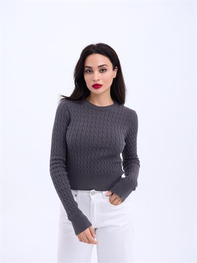 4211 TRİKO SAÇ ÖRGÜ KAZAK-ANTRASİT