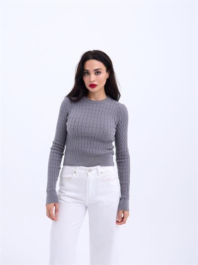 4211 TRİKO SAÇ ÖRGÜ KAZAK-GRİ