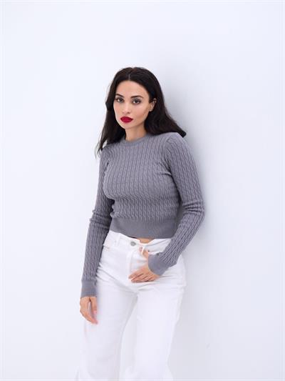 4211 TRİKO SAÇ ÖRGÜ KAZAK-GRİ