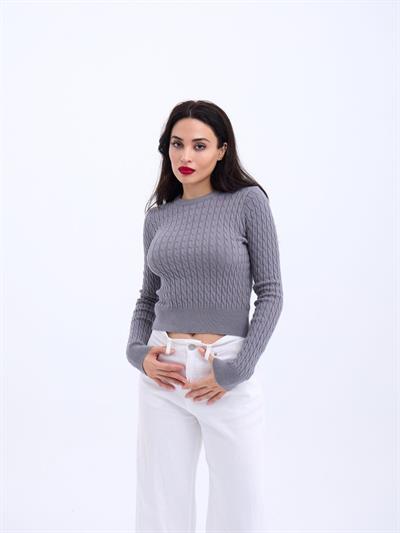 4211 TRİKO SAÇ ÖRGÜ KAZAK-GRİ