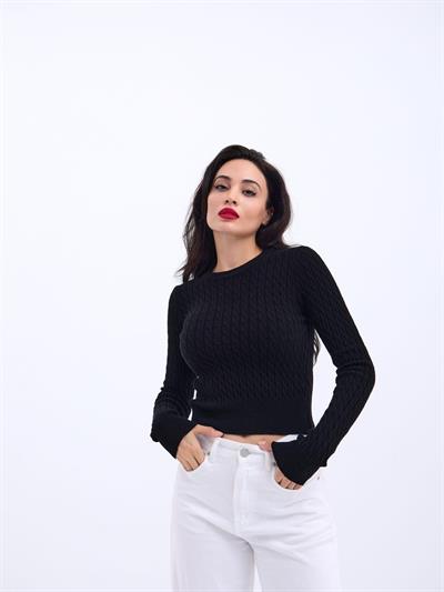 4211 TRİKO SAÇ ÖRGÜ KAZAK-SİYAH