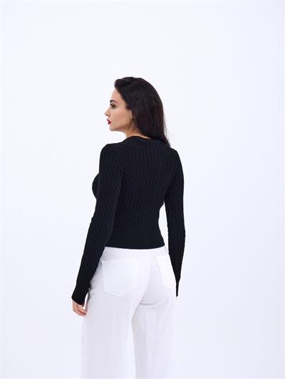 4211 TRİKO SAÇ ÖRGÜ KAZAK-SİYAH
