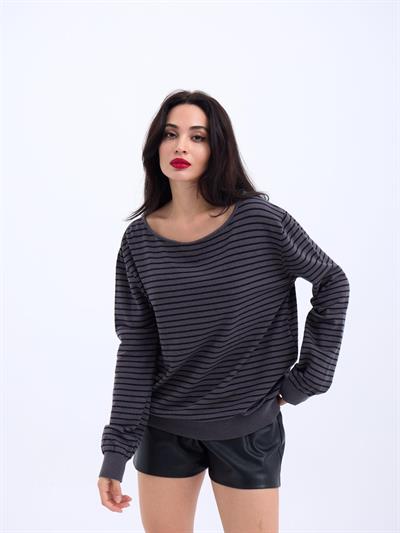 4215 TRİKO ÇİZGİLİ SALAŞ KAZAK-ANTRASİT-SİYAH