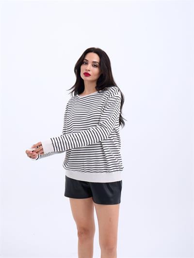 4215 TRİKO ÇİZGİLİ SALAŞ KAZAK-EKRU-SİYAH