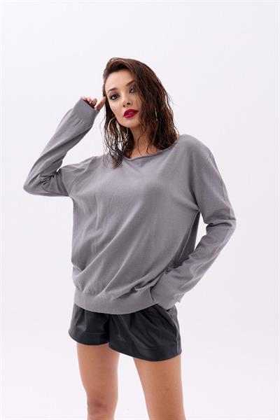 4216 TRİKO DÜZ SALAŞ KAZAK-GRİ