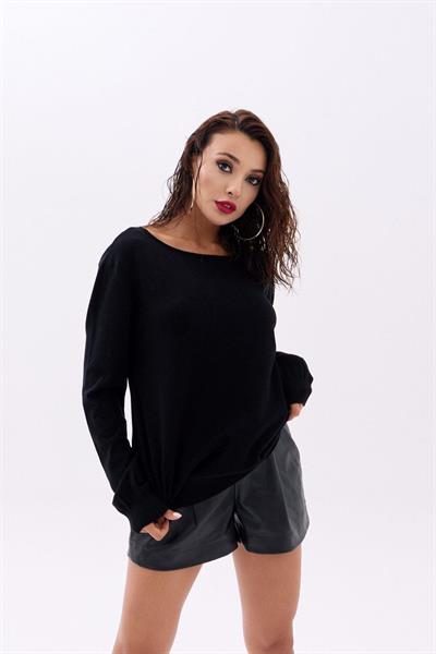 4216 TRİKO DÜZ SALAŞ KAZAK-SİYAH