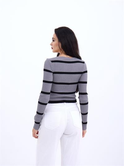 42221 TRİKO ÇİZGİLİ FİTİLLİ CROP-GRİ-SİYAH