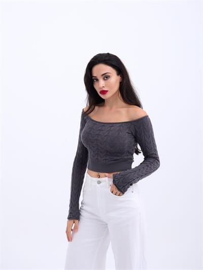 42241 TRİKO KAYIK YAKA CROP-ANTRASİT