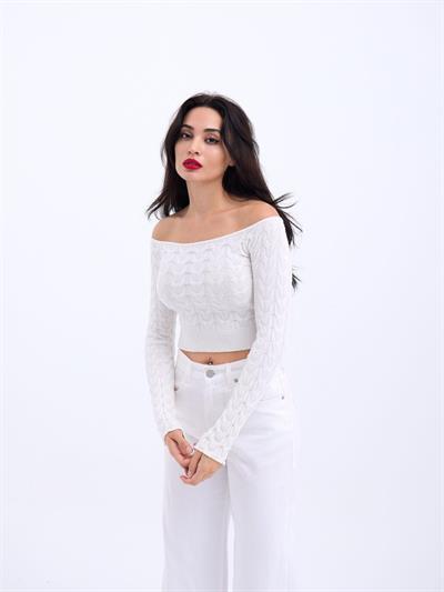 42241 TRİKO KAYIK YAKA CROP-EKRU