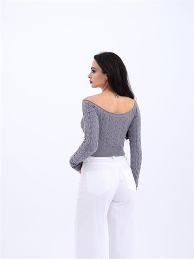 42241 TRİKO KAYIK YAKA CROP-GRİ