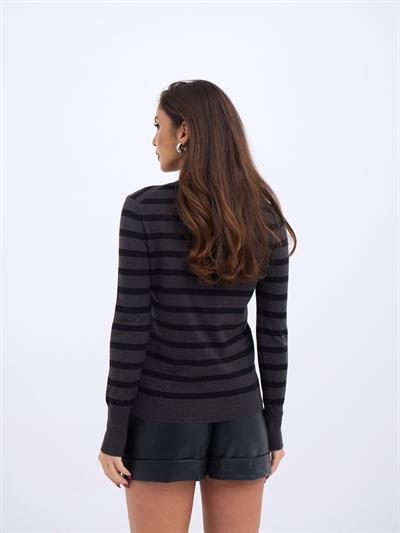 42271 TRİKO ÇİZGİLİ SALAŞ KAZAK-ANTRASİT-SİYAH