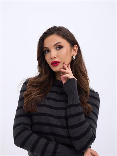 42271 TRİKO ÇİZGİLİ SALAŞ KAZAK-ANTRASİT-SİYAH