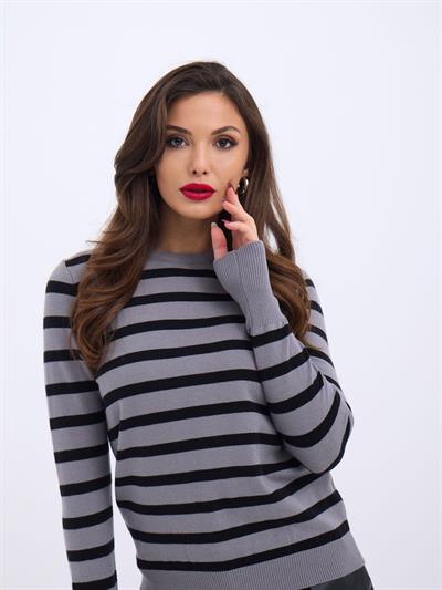 42271 TRİKO ÇİZGİLİ SALAŞ KAZAK-GRİ-SİYAH