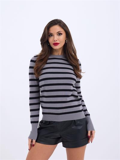 42271 TRİKO ÇİZGİLİ SALAŞ KAZAK-GRİ-SİYAH