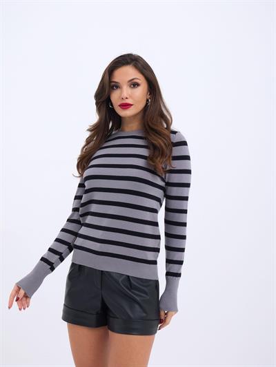 42271 TRİKO ÇİZGİLİ SALAŞ KAZAK-GRİ-SİYAH