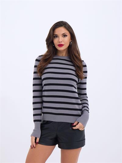 42271 TRİKO ÇİZGİLİ SALAŞ KAZAK-GRİ-SİYAH