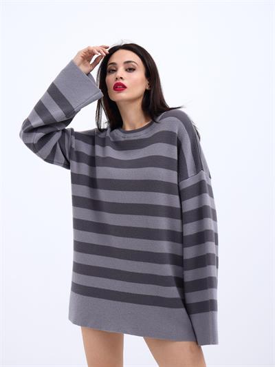 42291 TRİKO ÇİZGİLİ SALAŞ KAZAK-GRİ-ANTRASİT