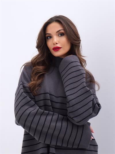 42361 TRİKO BALIKÇI YAKA ÇİZGİLİ SALAŞ-ANTRASİT-SİYAH