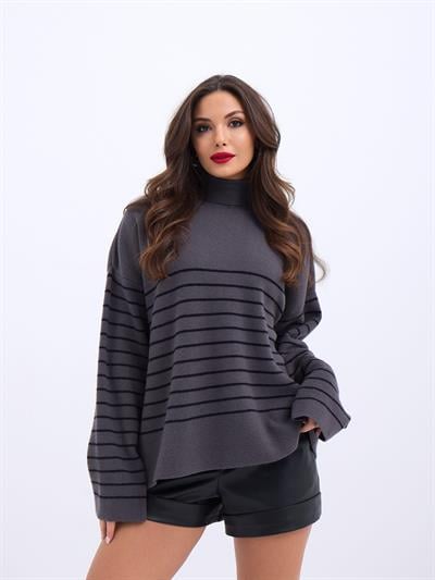 42361 TRİKO BALIKÇI YAKA ÇİZGİLİ SALAŞ-ANTRASİT-SİYAH