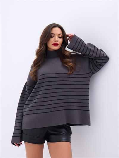 42361 TRİKO BALIKÇI YAKA ÇİZGİLİ SALAŞ-ANTRASİT-SİYAH