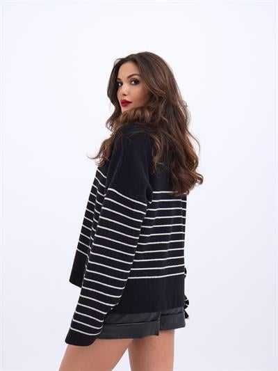 42361 TRİKO BALIKÇI YAKA ÇİZGİLİ SALAŞ-SİYAH-EKRU