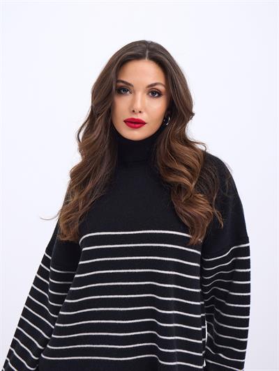 42361 TRİKO BALIKÇI YAKA ÇİZGİLİ SALAŞ-SİYAH-EKRU