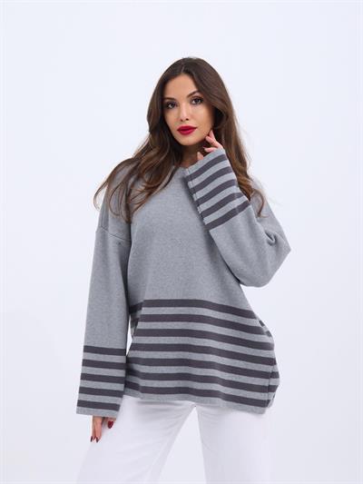 42381 TRİKO ÇİZGİLİ KAZAK-GRİ-ANTRASİT