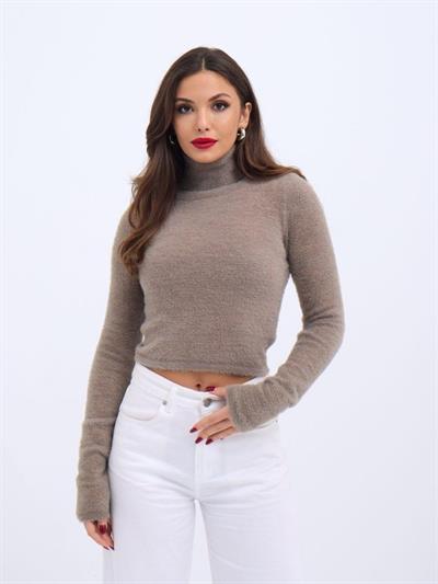 42461 TRİKO SİMLİ BALIKÇI KAZAK-KAHVE