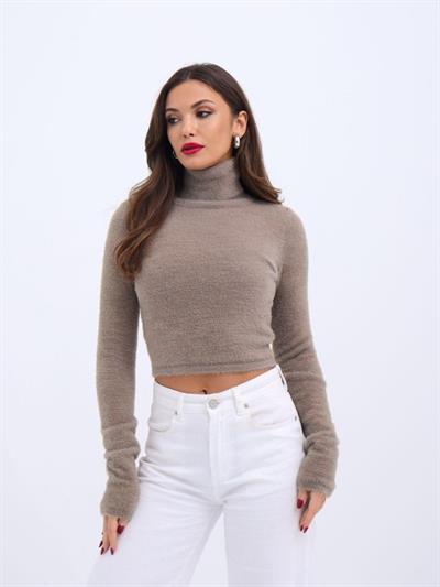 42461 TRİKO SİMLİ BALIKÇI KAZAK-KAHVE