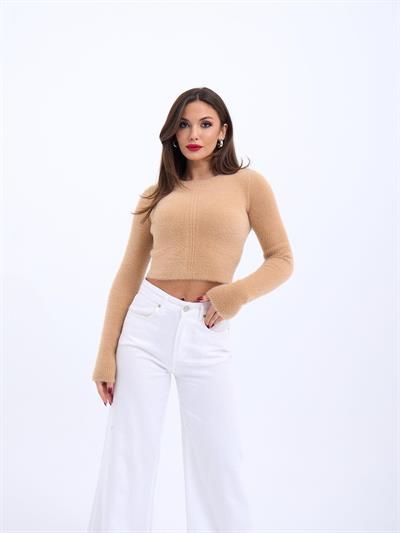 42471 TRİKO CROP KAZAK-BEJ