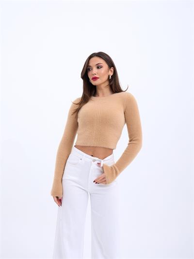 42471 TRİKO CROP KAZAK-BEJ