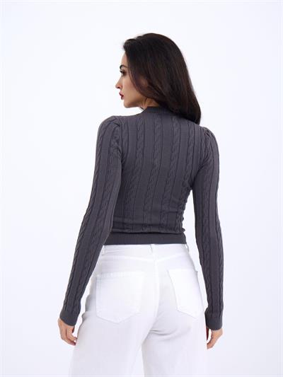 42491 TRİKO SAÇ ÖRGÜ CROP KAZAK-ANTRASİT